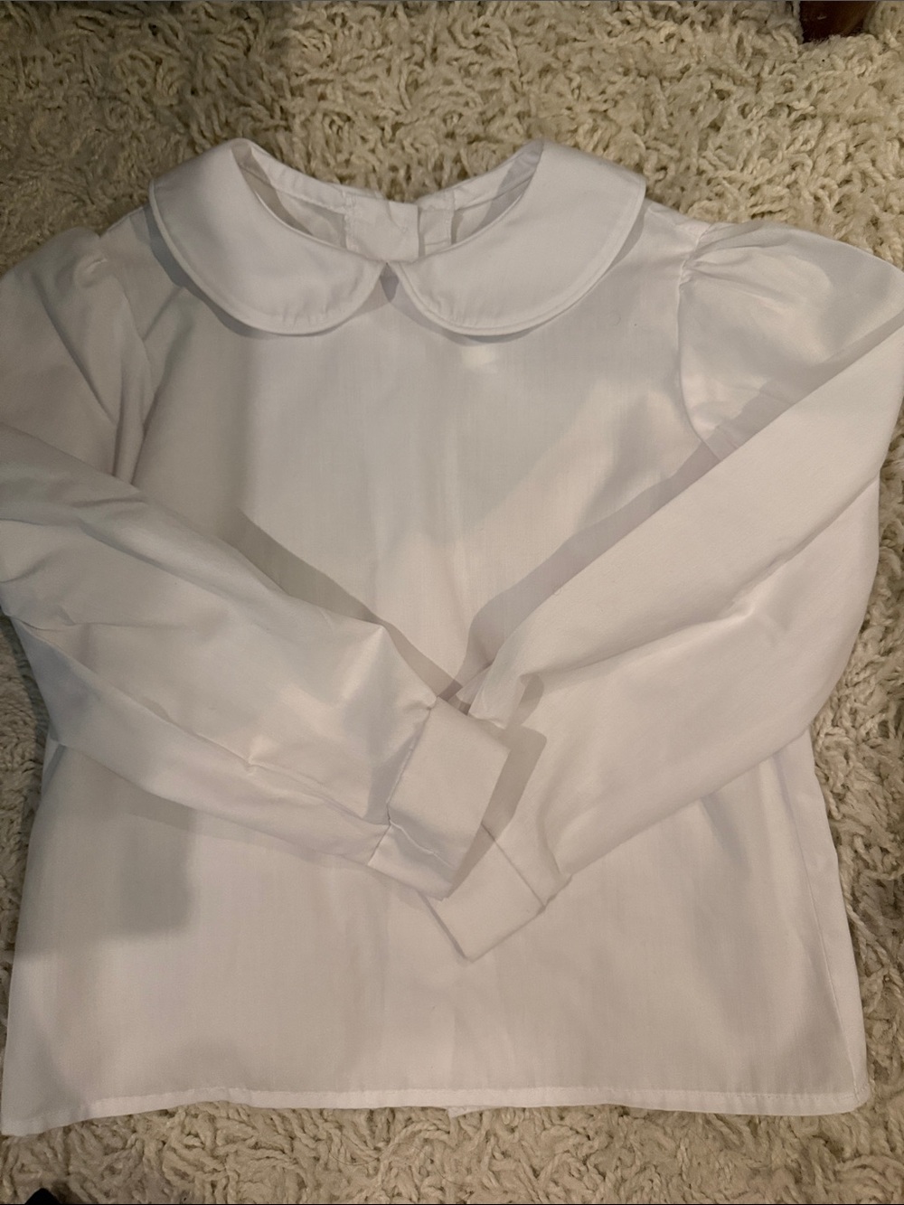 Girls White Long-Sleeve Peter Pan Collar Dress Top